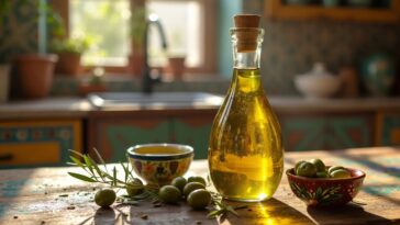 Moroccan Olive Oil On Rustic Table