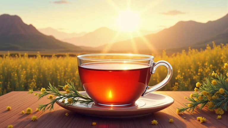 Rooibos Tea in a Sunlit South African Landscape