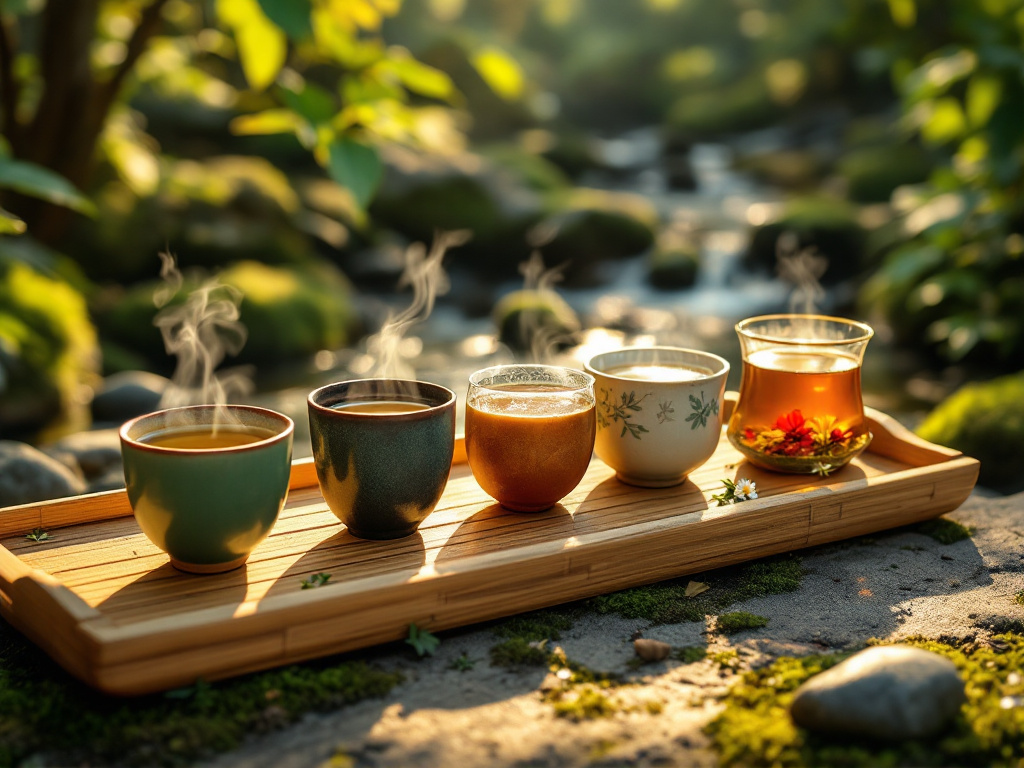 Selection Of Teas In A Zen Garden Setting